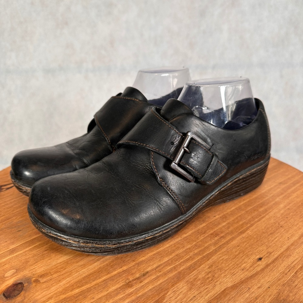 b.o.c. Born Concept Monk Strap Wedge Shoes Womens 9.5 Black Leather Good Buckle